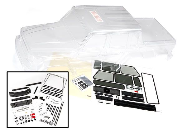 Traxxas Body, Mercedes-BenzÔøΩ G 63ÔøΩ (clear, requires painting)/ decals/ window masks (includes grille, side mirrors, door handles, &amp; windshield wipers)