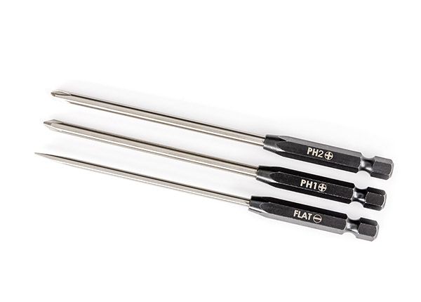 Traxxas Speed Bit Set, screwdriver, 3-piece straight (3mm slotted, #1 Phillips, and #2 Phillips bits), 1/4&quot; drive