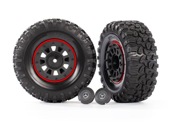 Traxxas Tires &amp; wheels, assembled, glued (2.2&quot; black Mercedes-BenzÔøΩ G 63ÔøΩ wheels, Canyon RT 4.6x2.2&quot; tires) (2)/ center caps (2)/ beadlock rings (2) (requires #8255A extended thread stub axle)