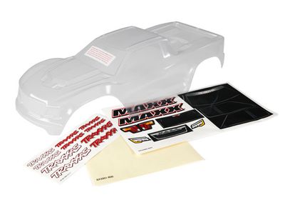 Traxxas Body, Maxx (clear, requires painting)/ window masks/ decal sheet