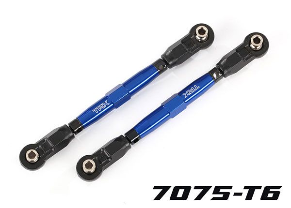 TRA8948X, Traxxas Toe links, front (TUBES blue-anodized, 7075-T6 aluminum, stronger than titanium) (88mm) (2)/ rod ends, rear (4)/ rod ends, front (4)/ aluminum wrench (1)