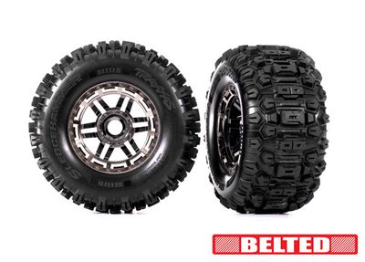 TRA8979A, Traxxas Maxx Belted Sledgehammer 2.9&quot; Pre-Mounted Tires (Chrome) (2) w/17mm Splined Hex