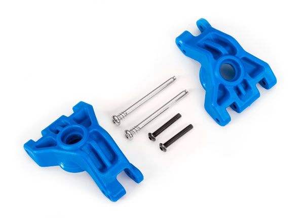 Traxxas Carriers, stub axle, rear, extreme heavy duty, blue (left &amp; right)/ 3x41mm hinge pins (2)/ 3x20mm BCS (2) (for use with #9080 upgrade kit)