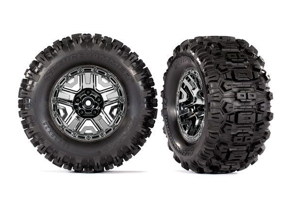 TRA9072, Traxxas Sledgehammer 2.8&quot; Pre-Mounted Tires (2) (Black Chrome)