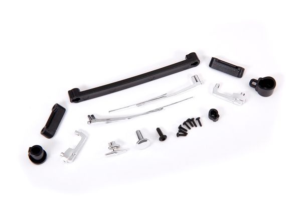 Traxxas Door handles, left, right, and rear/ retainers (3)/ windshield wipers, left &amp; right/ retainer (1)/ fuel cap/ fuel flange/ fuel cap mount/ 1.6x5 BCS (self-tapping) (7)/ 2.6x8 BCS (1)