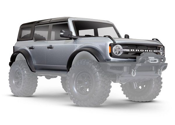 Traxxas Body, Ford Bronco, complete, Iconic Silver (painted) (includes grille, side mirrors, door handles, fender flares, windshield wipers, spare tire mount, &amp; clipless mounting) (requires #8080X inn