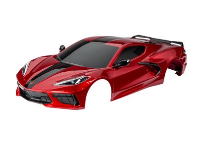 Traxxas Body, Chevrolet Corvette Stingray, complete (red) (painted, decals applied) (includes side mirrors, spoiler, grilles, vents, &amp; clipless mounting)