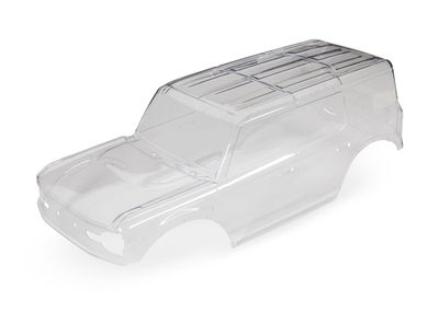 Traxxas Body, Ford Bronco (clear, requires painting)/ decals/ window masks (includes grille, side mirrors, door handles, fender flares, windshield wipers, spare tire mount, clipless mounting, hardware