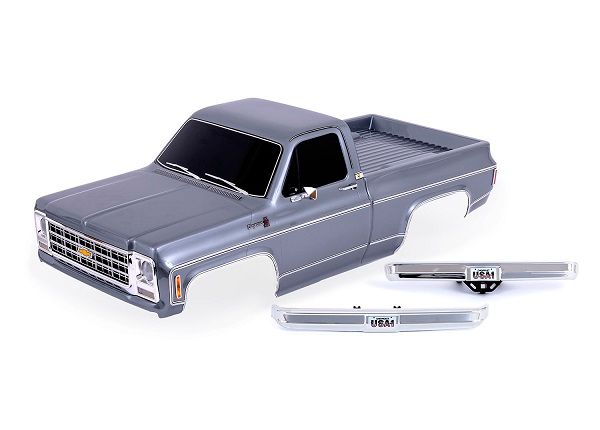 Traxxas Body, Chevrolet K10 Truck (1979), complete, silver (painted, decals applied) (includes grille, side mirrors, door handles, windshield wipers, front &amp; rear bumpers, clipless mounting) (requires