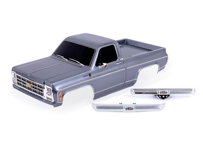 Traxxas Body, Chevrolet K10 Truck (1979), complete, silver (painted, decals applied) (includes grille, side mirrors, door handles, windshield wipers, front &amp; rear bumpers, clipless mounting) (requires