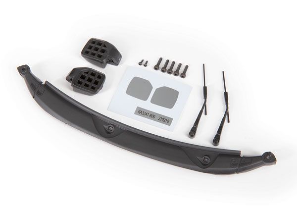 Traxxas Side mirrors, black (left &amp; right)/ windshield wipers (2)/ cowl/ 2.5x8 BCS (3)/ 2.5x10 CS (2)/ 1.6x5 BCS (2) (fits #9211 body)
