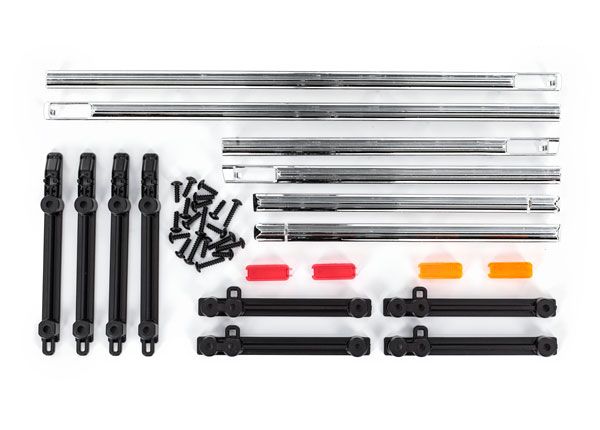 Traxxas Side trim, left &amp; right (chrome)/ LED lens/ 2.6x8mm BCS (14)/ 2.6x10mm BCS (6) (fits #9230 body)