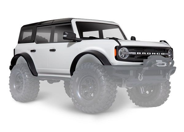Traxxas Body, Ford Bronco, complete, Oxford White (painted) (includes grille, side mirrors, door handles, fender flares, windshield wipers, spare tire mount, &amp; clipless mounting) (requires #8080X inne