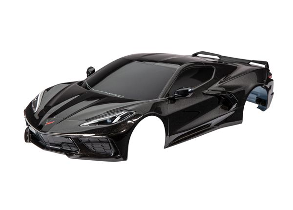 Traxxas Body, Chevrolet Corvette Stingray, complete (black) (painted, decals applied) (includes side mirrors, spoiler, grilles, vents, &amp; clipless mounting)