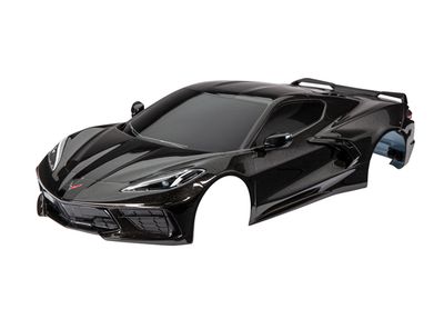 Traxxas Body, Chevrolet Corvette Stingray, complete (black) (painted, decals applied) (includes side mirrors, spoiler, grilles, vents, &amp; clipless mounting)