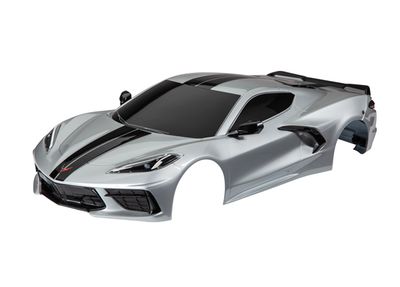 Traxxas Body, Chevrolet Corvette Stingray, complete (silver) (painted, decals applied) (includes side mirrors, spoiler, grilles, vents, &amp; clipless mounting)