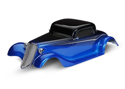 Traxxas Body, Factory Five &#39;33 Hot Rod Coupe, complete (blue) (painted, decals applied) (includes front grille, side mirrors, headlights, tail lights, foam pads)