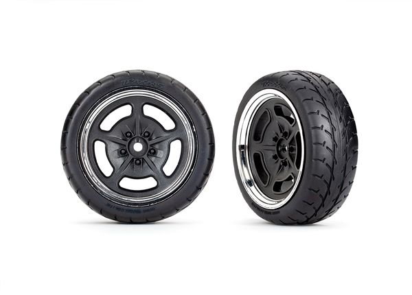 Traxxas Tires &amp; wheels, assembled, glued (black with chrome wheels, 2.1" Response tires) (front) (2)