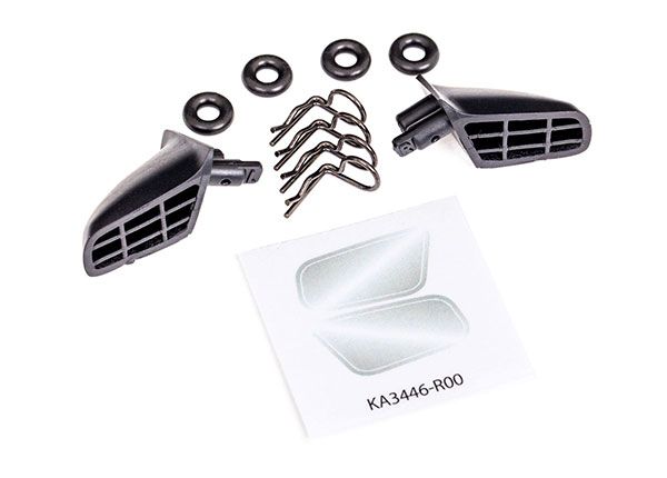 TRA9422, Traxxas Mirrors, side (left &amp; right)/ o-rings (4)/ body clips (4) (fits #9421 body)