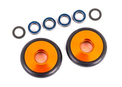 Traxxas Wheels, wheelie bar, 6061-T6 aluminum (orange-anodized) (2)/ 5x8x2.5mm ball bearings (4)/ o-rings (2)/ 5x8x0.3mm TW (2)