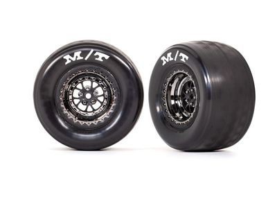 TRA9475X, Traxxas Drag Slash Rear Pre-Mounted Tires &amp; Weld Wheels (Black Chrome) (2)