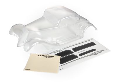 Traxxas Body, Factory Five &#39;33 Hot Rod Coupe (clear, requires painting)/ foam pads (front &amp; rear)/ decal sheet (includes front grille, side mirrors, headlights, tail lights, mounting hardware)