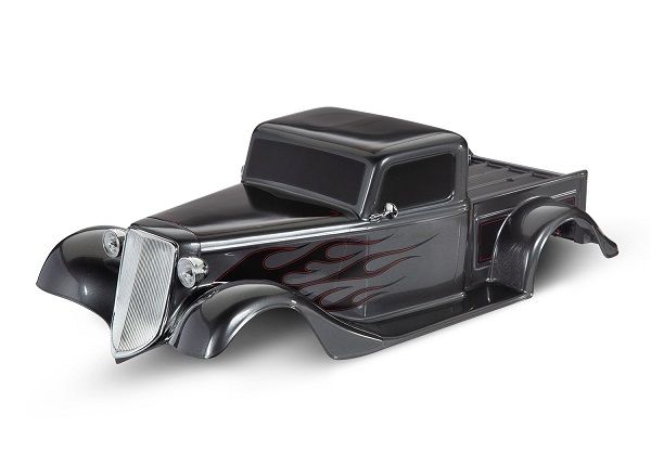 Traxxas Body, Factory Five &#39;35 Hot Rod Truck, complete (graphite) (painted, decals applied) (includes front grille, side mirrors, headlights, tail lights, foam pads)