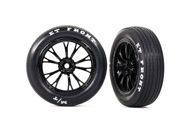 TRA9474, Traxxas Drag Slash Front Pre-Mounted Tires (Gloss Black) (2) w/Weld Wheels &amp; 12mm Hex
