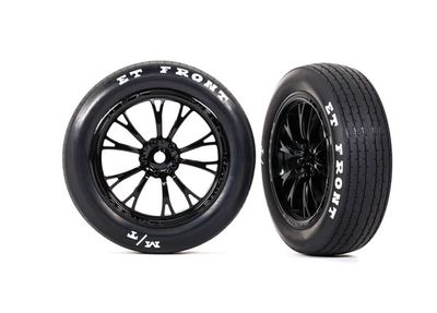TRA9474, Traxxas Drag Slash Front Pre-Mounted Tires (Gloss Black) (2) w/Weld Wheels &amp; 12mm Hex
