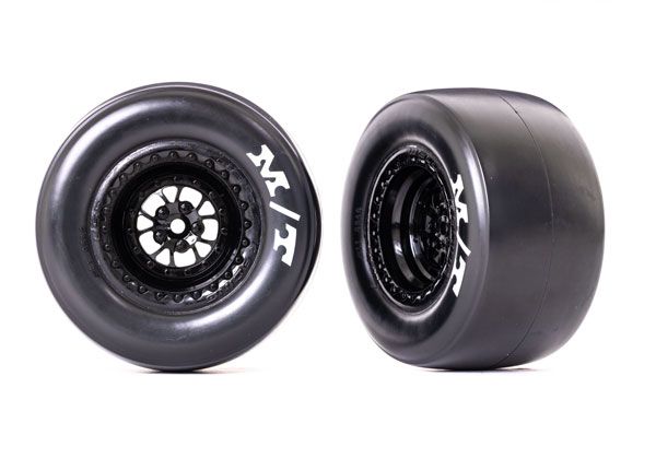 Traxxas Tires &amp; wheels, assembled, glued (Weld glossy black wheels, Mickey ThompsonÔøΩ ET DragÔøΩ Slicks, sticky compound, foam inserts) (rear) (2)