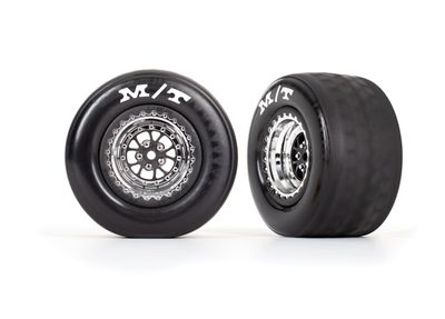 TRA9475R, Traxxas Drag Slash Rear Pre-Mounted Tires (Black/Chrome) (2) w/Weld Wheels &amp; 12mm Hex