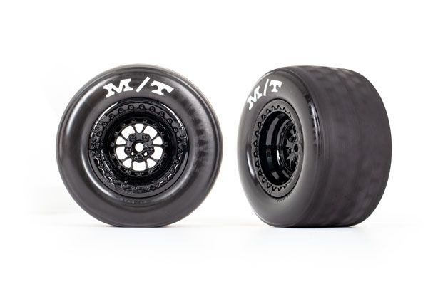 Traxxas Tires &amp; wheels, assembled, glued (Weld gloss black wheels, Mickey ThompsonÔøΩ ET DragÔøΩ Slicks, foam inserts) (rear) (2)