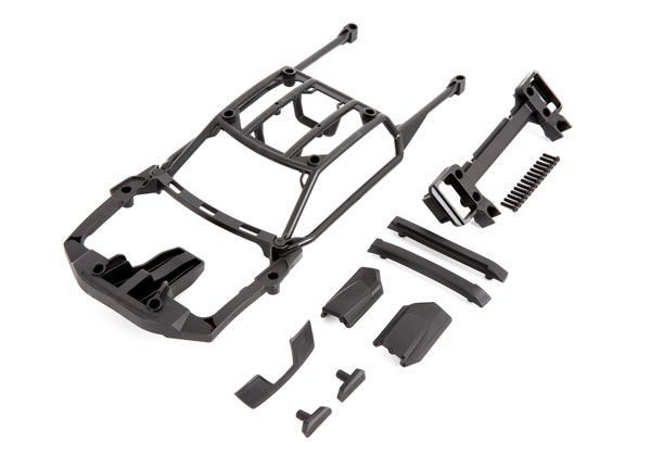 TRA9513X, Traxxas Body support (assembled with front mount &amp; rear latch)/ skid pads (roof) (left &amp; right)