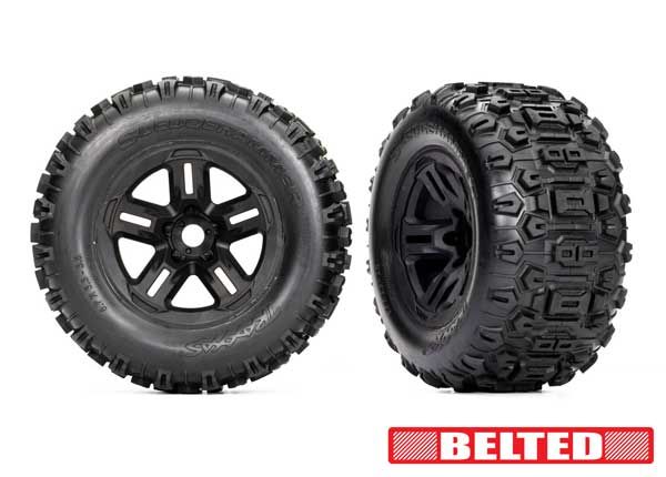 Traxxas Tires &amp; wheels, assembled, glued (3.8" black wheels, belted SledgehammerÔøΩ tires, foam inserts) (2)