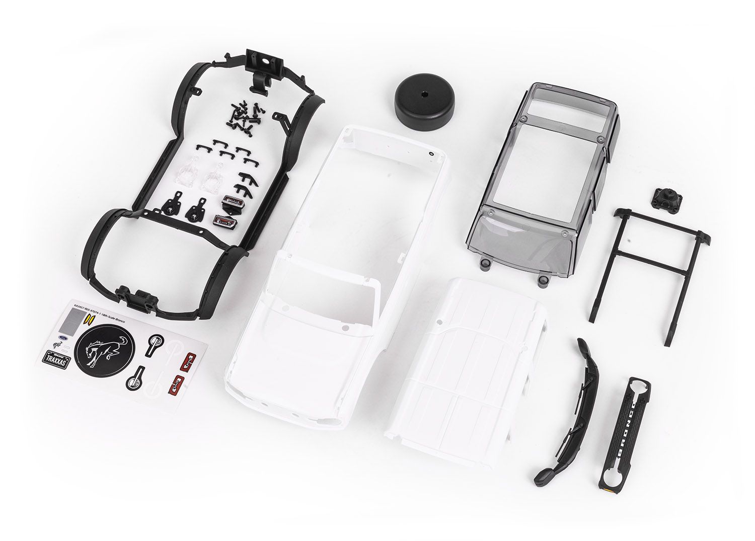 Traxxas Body, Ford Bronco, complete (unassembled) (white, requires painting) (includes grille, side mirrors, door handles, fender flares, windshield wipers, spare tire mount, &amp; clipless mounting) (req