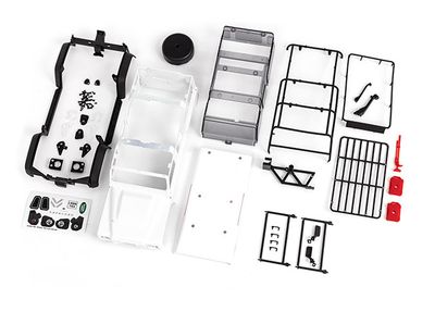 Traxxas Body, Land RoverÔøΩ DefenderÔøΩ, complete (unassembled) (white, requires painting) (includes grille, side mirrors, door handles, fender flares, fuel canisters, jack, spare tire mount, &amp; cliple