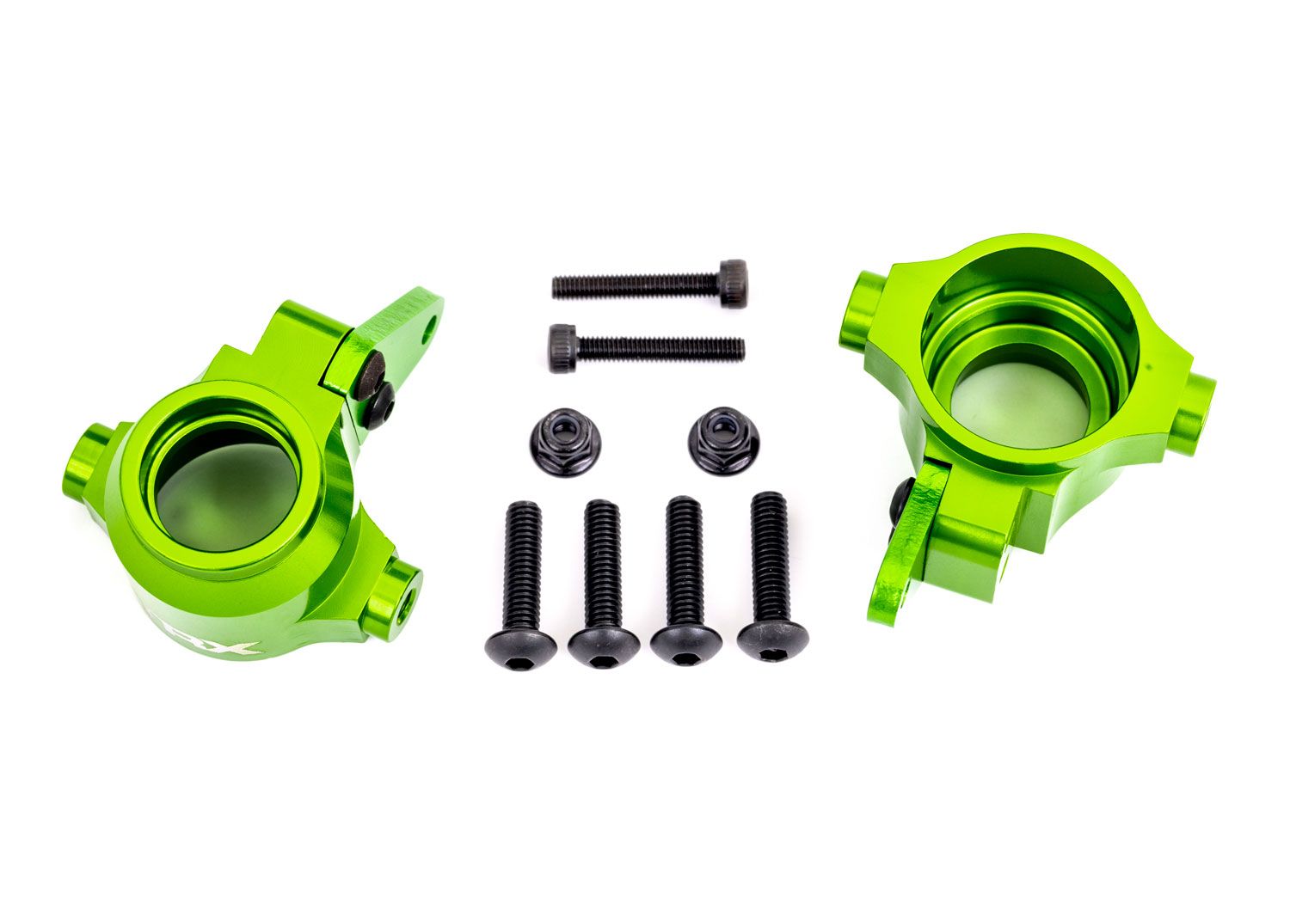 Traxxas Steering blocks, 6061-T6 aluminum (green-anodized), left &amp; right/ steering block arms (2)/ 4x16mm BCS (with threadlock) (4)/ 3x18mm CS (2)/ 3x10mm BCS (with threadlock) (4)/ M3x0.5mm NL (2)