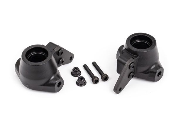Traxxas Steering blocks, left &amp; right/ steering block arms (aluminum, dark titanium-anodized) (2)/ 3x18mm CS (2)/ M3x0.5mm NL (2)