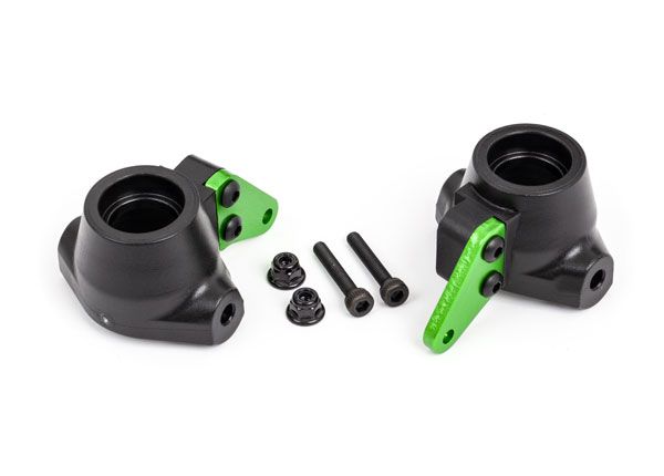 Traxxas Steering blocks, left &amp; right/ steering block arms (aluminum, green-anodized) (2)/ 3x18mm CS (2)/ M3x0.5mm NL (2)