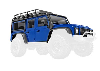 Traxxas Body, Land RoverÔøΩ DefenderÔøΩ, complete, blue (includes grille, side mirrors, door handles, fender flares, fuel canisters, jack, spare tire mount, &amp; clipless mounting) (requires #9734 front 