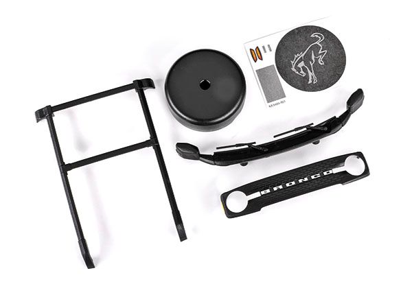 (Clearance) TRA9715, Traxxas Roof rack/ spare tire cover/ cowl/ grille (fits #9711 body)