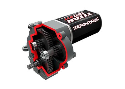 TRA9791R, Traxxas Transmission, complete (low range (crawl) gearing) (40.3:1 reduction ratio) (assembled with ball bearings) (includes Titan 87T motor)