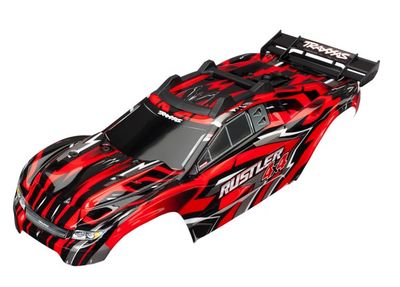 TRA6718, Traxxas Body, Rustler 4x4, red (painted, decals applied) (assembled with front &amp; rear body mounts and rear body support for clipless mounting)-1