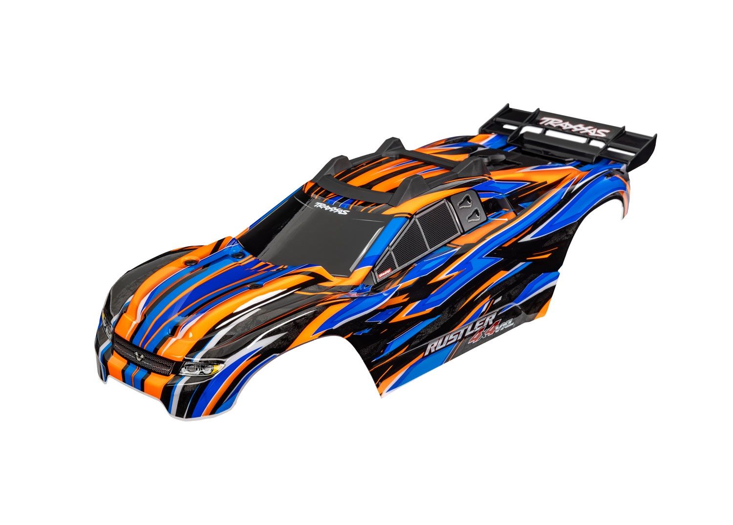 Traxxas Body, Rustler 4X4 VXL, orange (painted, decals applied) (assembled with front &amp; rear body mounts and rear body support for clipless mounting)