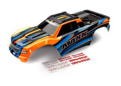 TRA8911T, Traxxas Body, Maxx, orange (painted)/ decal sheet