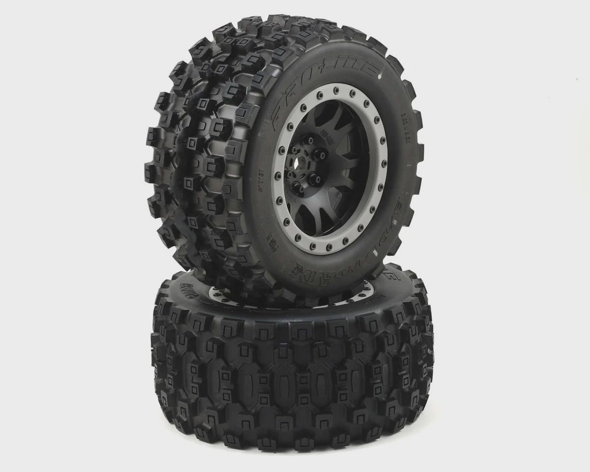 PRO10131-13, Pro-Line Traxxas X-Maxx Badlands MX43 Pro-Loc Pre-Mounted All Terrain Tires (MX43) w/Impulse Pro-Loc Wheels (Black) (2)