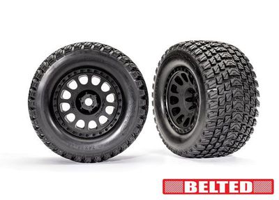 TRA7862, Traxxas Tires &amp; wheels, assembled, glued (XRT Race black wheels, Gravix belted tires, dual profile (4.3&quot; outer, 5.7&quot; inner), foam inserts) (left &amp; right)