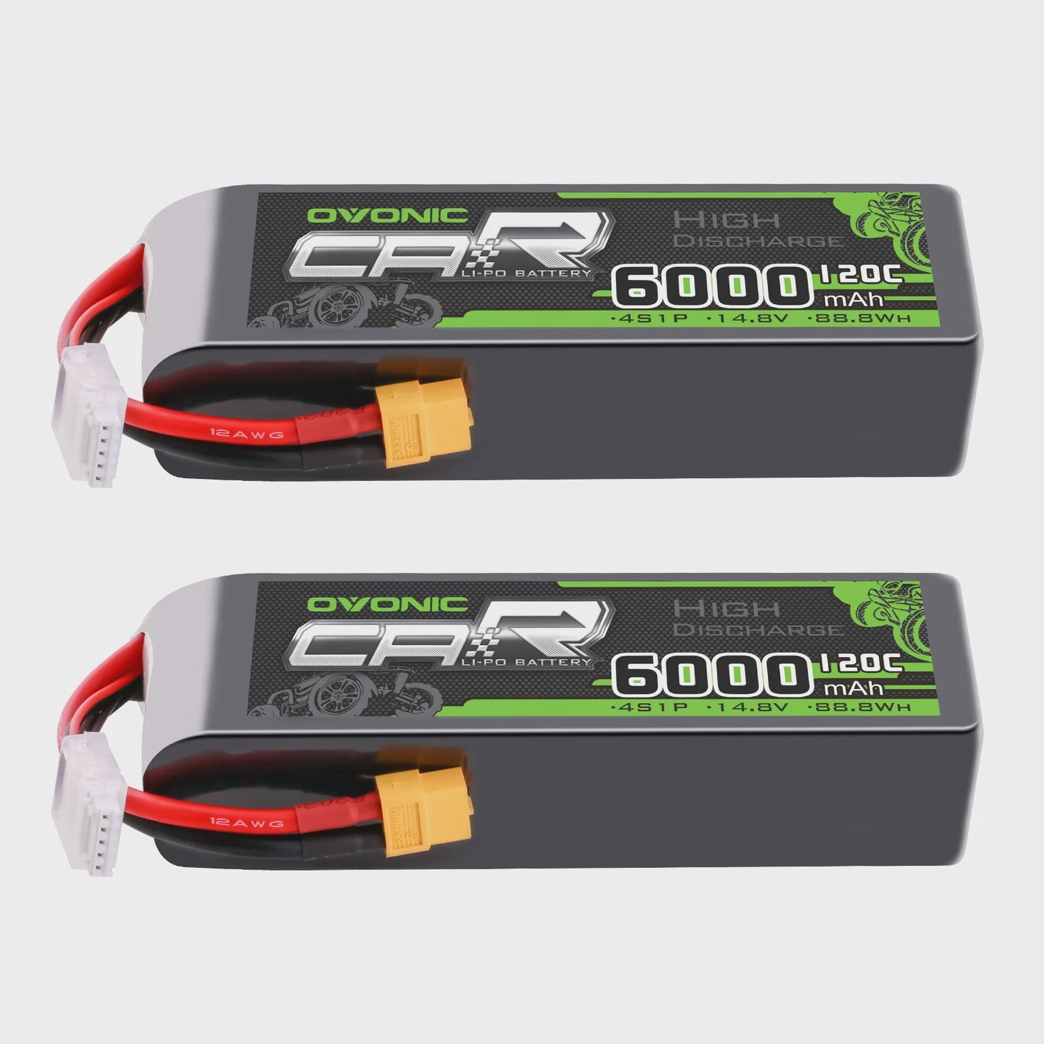 OVO4S6000120CXT602X, OVONIC 2 x 4S Lipo Battery 6000mAh 120C 14.8V RC Lipo Battery with XT60 Plug