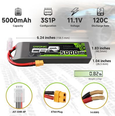 OVO3S5000120CXT602X, OVONIC 2 x 3S LiPo Battery 11.1V 5000mAh 120C XT60