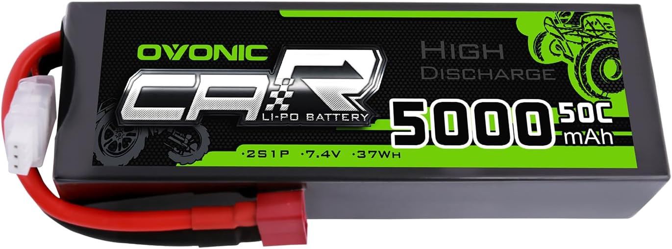 OVO2S500050CDEANS1X, OVONIC 7.4V Lipo Battery 5000mAh 50C 2S Lipo Battery Pack Hard Case Deans